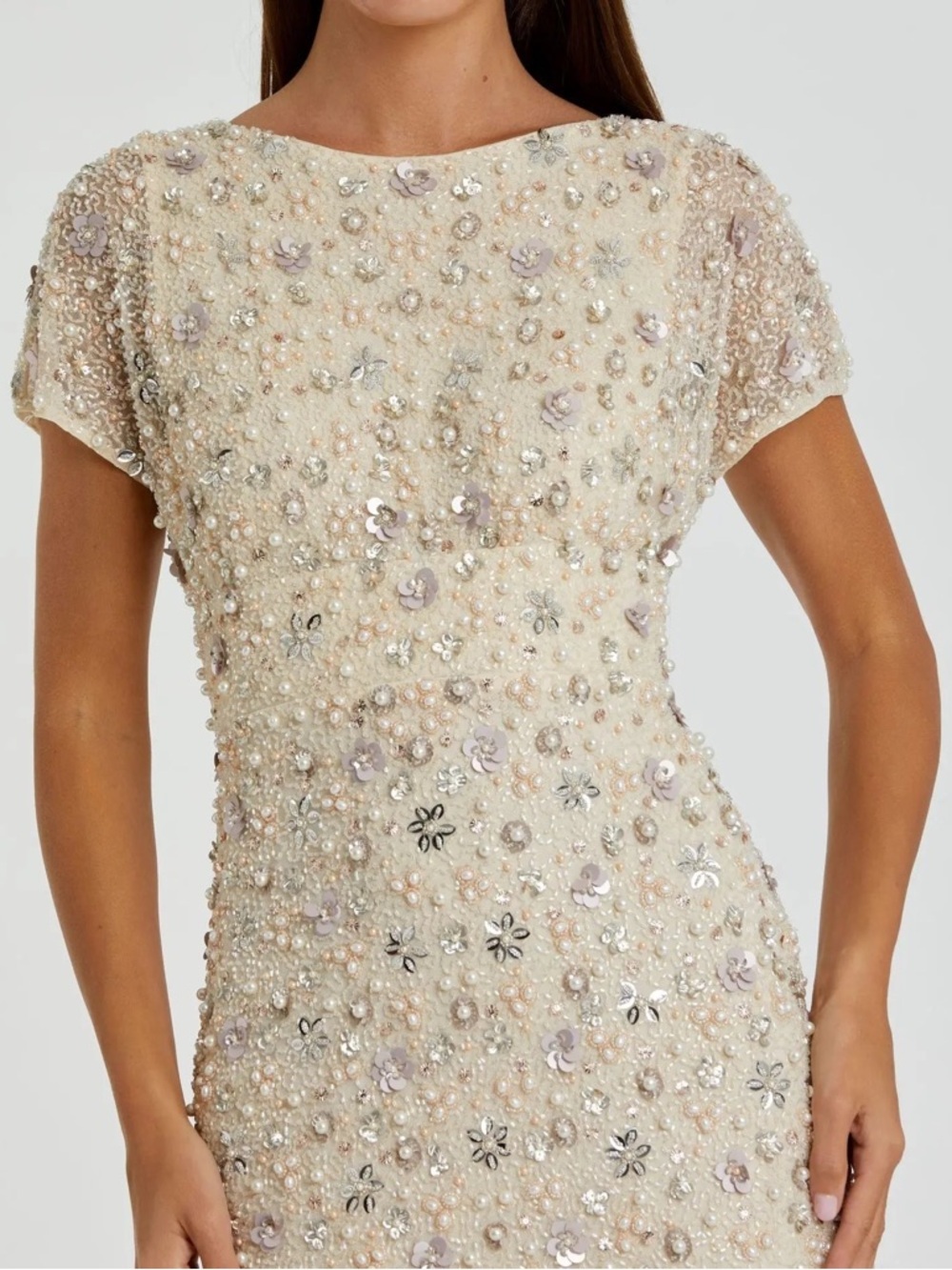 Mac Duggal 94205 Ivory Floral Embellished Mesh Fitted Column Gown Size 14 NWT - Picture 2 of 14